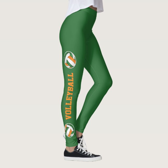 green orange volleyballs w text up leg leggings (Right)