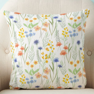 Green Orange Watercolor Wildflower Cushion