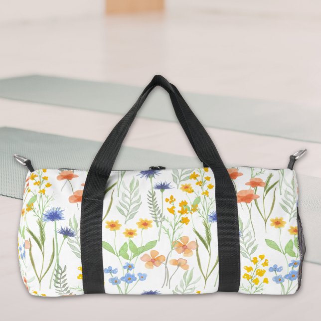 Green Orange Watercolor Wildflower  Duffle Bag (Creator Uploaded)