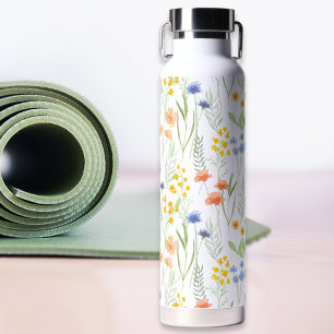 Green Orange Watercolor Wildflower  Water Bottle