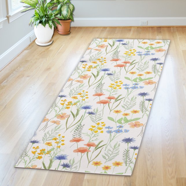 Green Orange Watercolor Wildflower  Yoga Mat (Creator Uploaded)