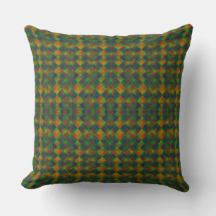 Green orange weird chequered, canvas fabric effect cushion