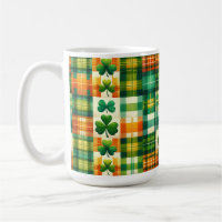 GREEN ORANGE WHITE IRISH PLAID PATCHWORK PATTERN