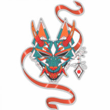 Green orange white Japanese fox mask