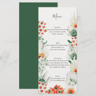 Green Orange White Watercolor Floral Wedding   Menu