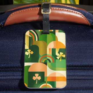 GREEN ORANGE YELLOW ABSTRACT IRISH PATTERN LUGGAGE TAG