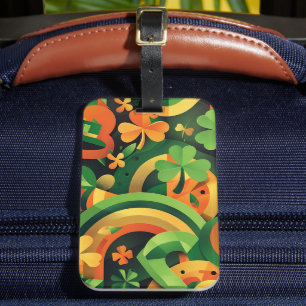GREEN ORANGE YELLOW ABSTRACT IRISH PATTERN LUGGAGE TAG