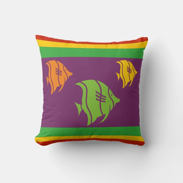 green, orange, yellow, and Green fish on white Cushion (Front)