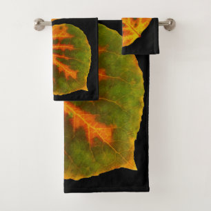 Green Orange & Yellow Aspen Leaf #1 Bath Towel Set