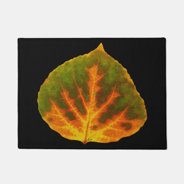 Green Orange & Yellow Aspen Leaf #1 Doormat (Front)