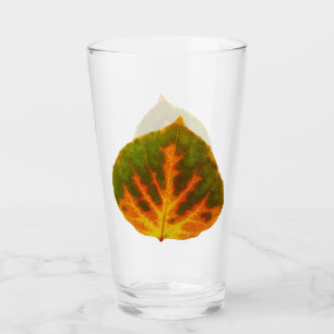 Green Orange & Yellow Aspen Leaf #1 Glass