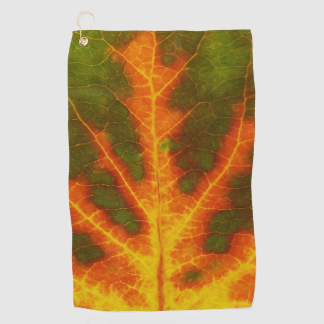 Green Orange & Yellow Aspen Leaf #1 Golf Towel (Front)