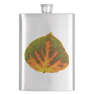 Green Orange & Yellow Aspen Leaf #1 Hip Flask