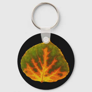 Green Orange & Yellow Aspen Leaf #1 Key Ring