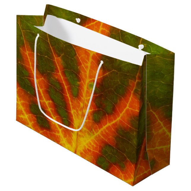 Green Orange & Yellow Aspen Leaf #1 Large Gift Bag (Front Angled)