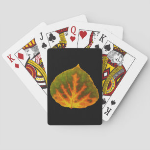 Green Orange & Yellow Aspen Leaf #1 Playing Cards
