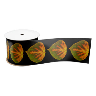 Green Orange & Yellow Aspen Leaf #1 Satin Ribbon