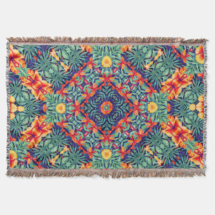 Green Orange Yellow Blue Abstract Tropical Pattern Throw Blanket