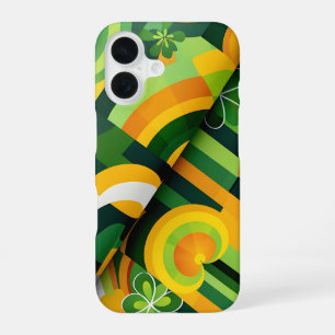 GREEN ORANGE YELLOW IRISH ABSTRACT PATTERNS iPhone 16 CASE