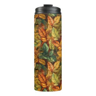 GREEN ORANGE YELLOW RED ABSTRACT FALL LEAVES THERMAL TUMBLER