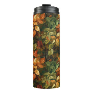 GREEN ORANGE YELLOW RED ABSTRACT FALL LEAVES THERMAL TUMBLER