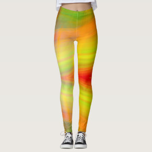 Green orange yellow red light bands abstract bokeh leggings