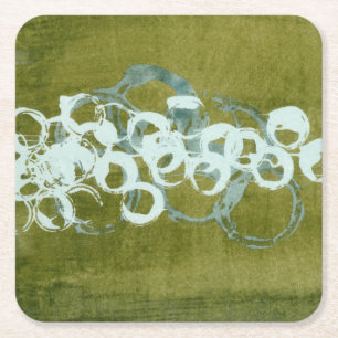 Green Orbs I Square Paper Coaster