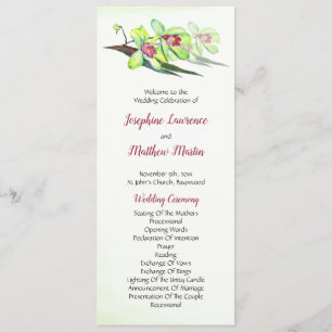 Green Orchid Burgundy Tropical Wedding Ceremony Program