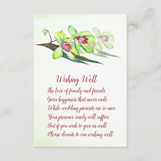 Green Orchid Marsala Wedding Wishing Well Cards (Front)