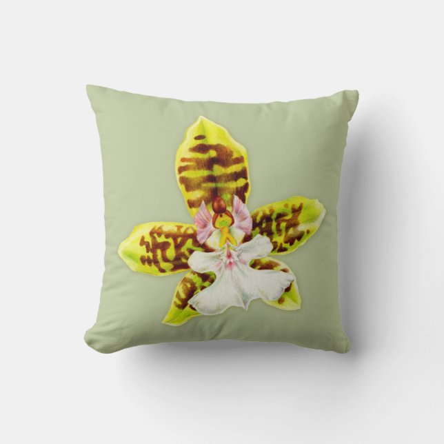 Green Orchid Oncidium throw pillow (Front)
