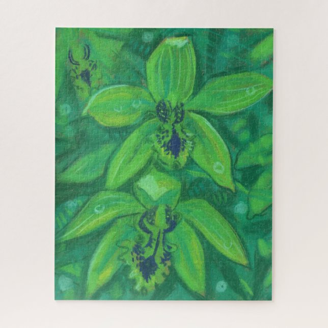 Green Orchid, Tropic Flower Floral Pastel Painting Jigsaw Puzzle (Vertical)
