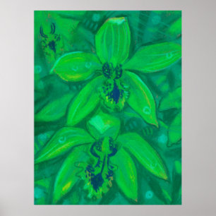 Green Orchid, Tropic Flower Floral Pastel Painting Poster