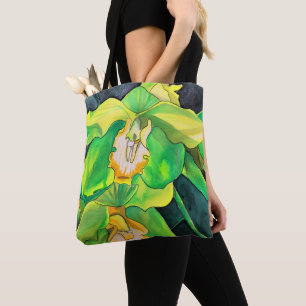 Green Orchid watercolor botanical art Tote Bag