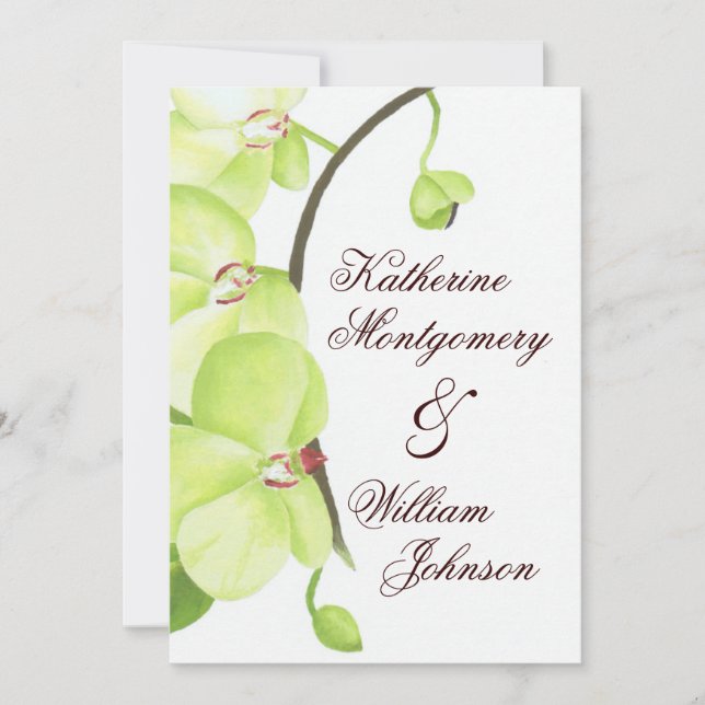 Green orchid wedding invitation (Front)