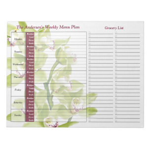 Green Orchid Weekly Personalised Meal Planner Notepad