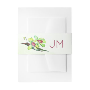 Green Orchids Monogram Wedding Invitation Belly Band