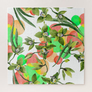 Green orchids: watercolor floral seamless. jigsaw puzzle