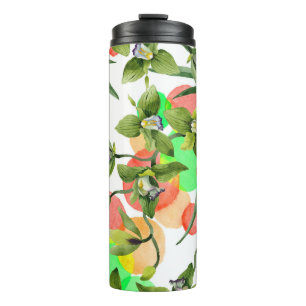 Green orchids: watercolor floral seamless. thermal tumbler