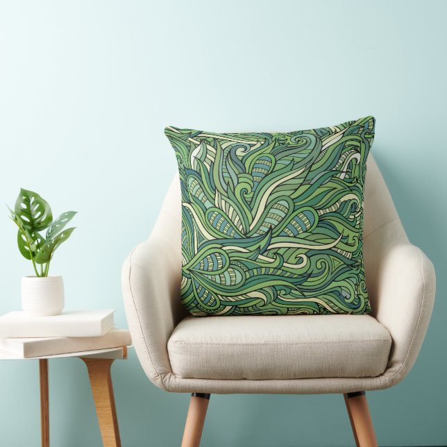 Green Organic Abstract Nature Pattern Cushion (Chair)