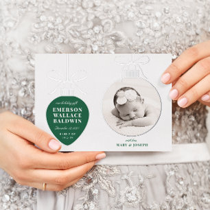 Green Ornament Baby Announcement Holiday Card