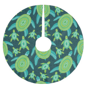 Green ornament turtles: vintage pattern. brushed polyester tree skirt