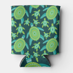 Green ornament turtles: vintage pattern. can cooler