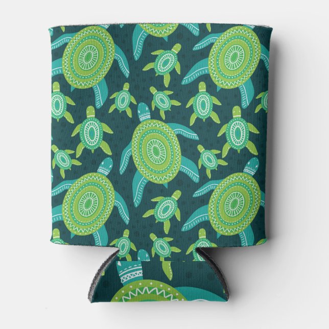 Green ornament turtles: vintage pattern. can cooler (Front)