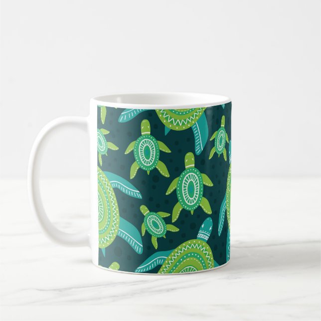 Green ornament turtles: vintage pattern. coffee mug (Left)