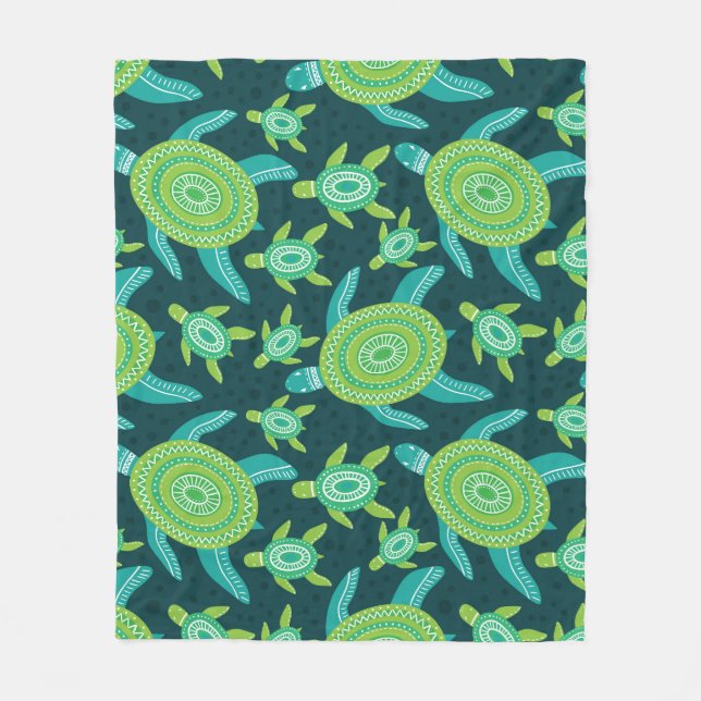 Green ornament turtles: vintage pattern. fleece blanket (Front)