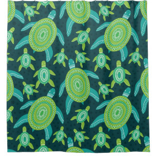 Green ornament turtles: vintage pattern. shower curtain