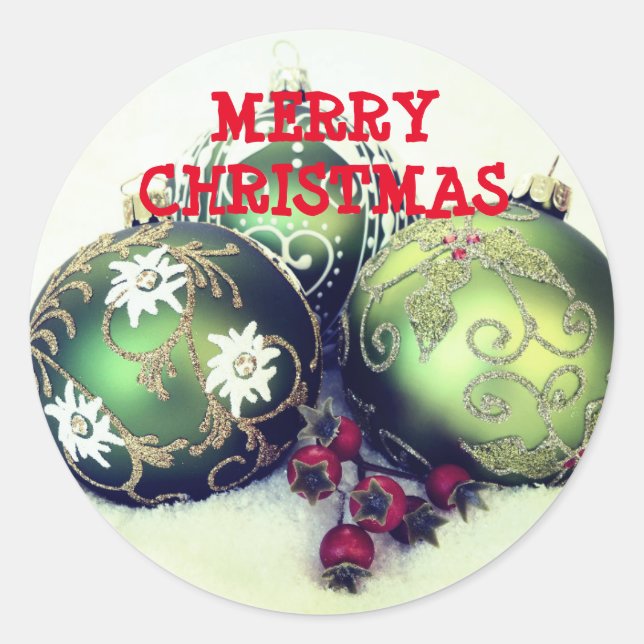 Green Ornaments Baubles Classic Round Sticker (Front)