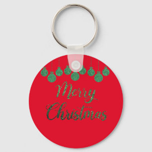 Green ornaments - merry christmas key ring