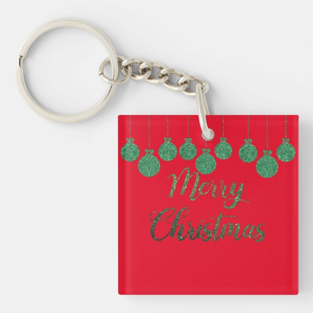 Green ornaments - merry christmas  key ring (Front)