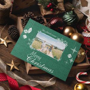 Green Ornaments Retro Christmas Family Photo Holiday Postcard